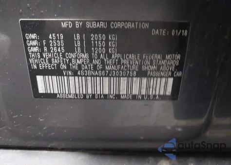 2018 Subaru Legacy 2.5I Sport from USA, damaged, VIN 4S3BNAS67J3030758